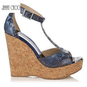 Jimmy Choo Snake Print Leather Wedges 37.5. Worn